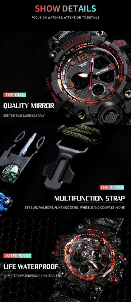 Чоловічий годинник Survival black | 2 ремінці