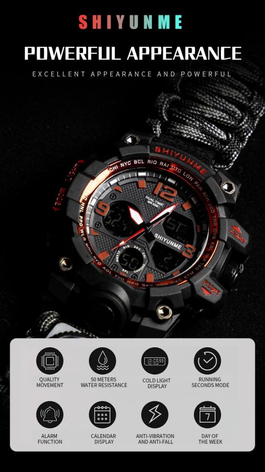 Чоловічий годинник Survival black | 2 ремінці