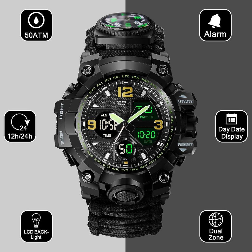 Чоловічий годинник Survival black | 2 ремінці