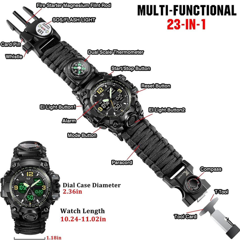 Чоловічий годинник Survival black | 2 ремінці