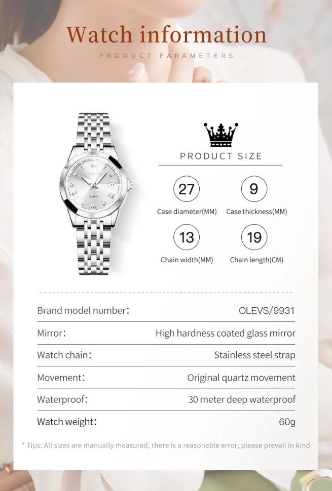 Жіночий годинник OLEVS silver