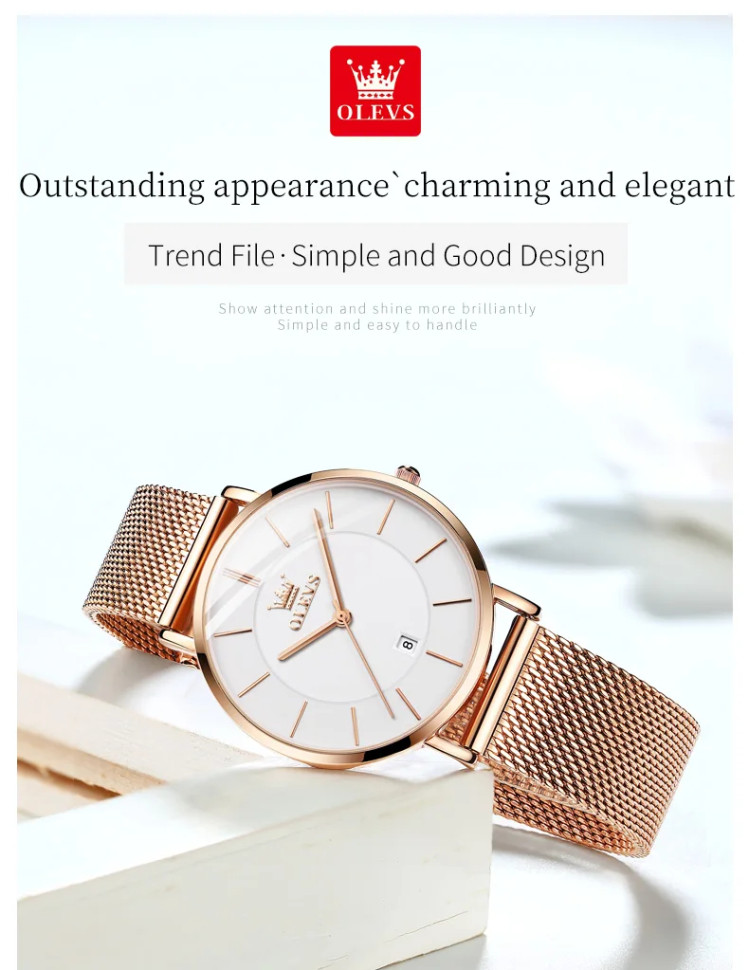 Жіночий годинник OLEVS gold + white