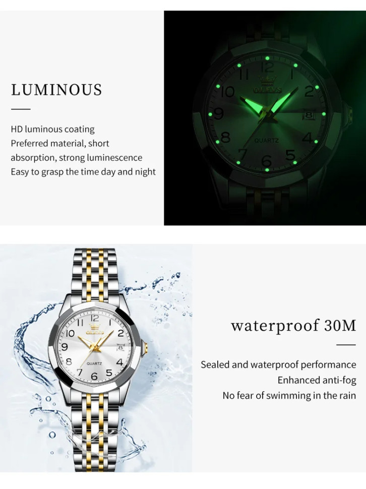 Жіночий годинник OLEVS silver + gold 