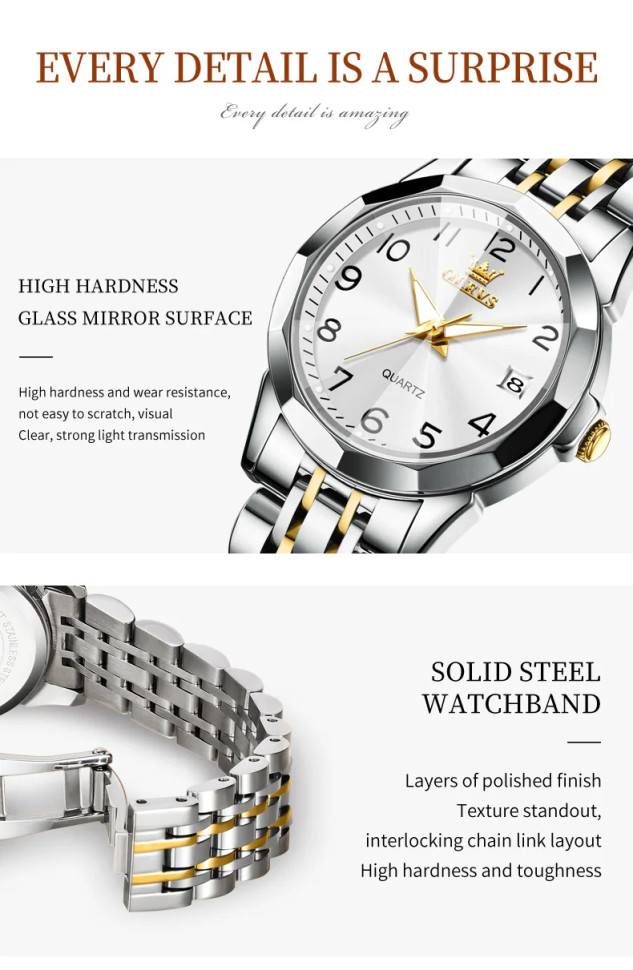 Жіночий годинник OLEVS silver + gold 