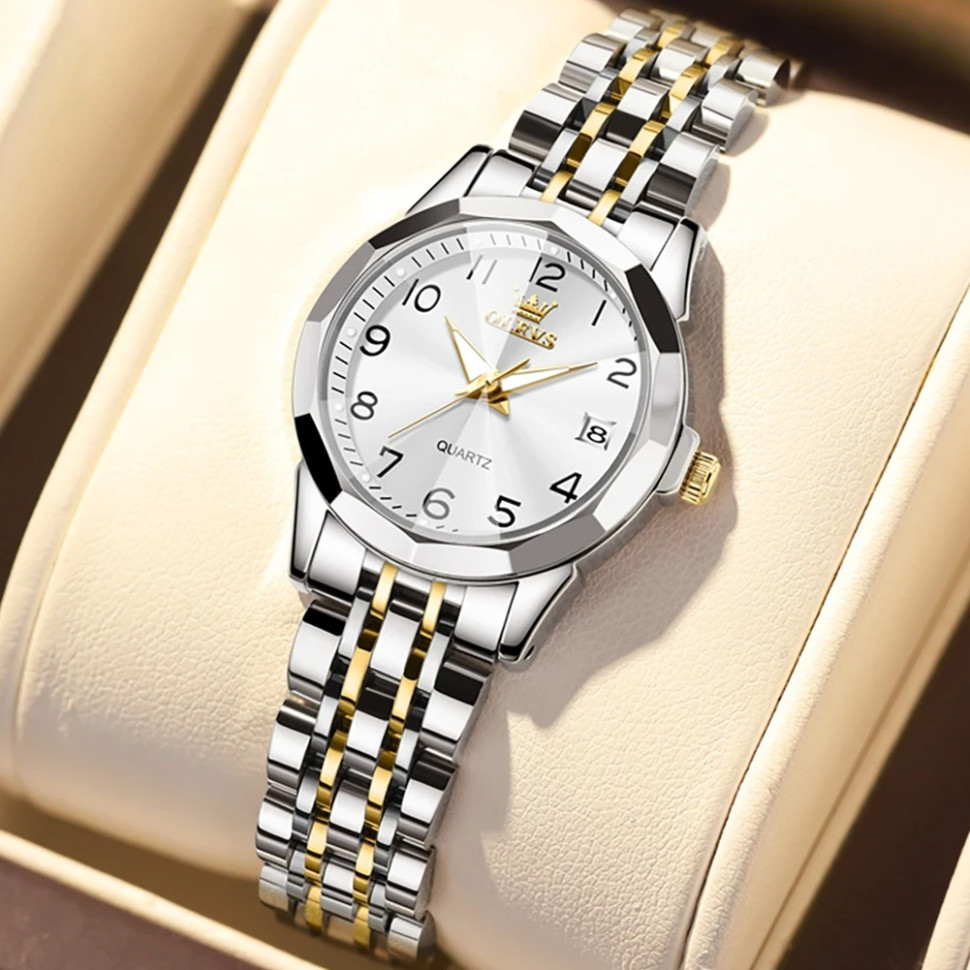 Жіночий годинник OLEVS silver + gold 