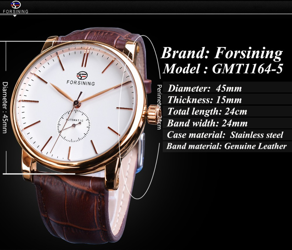 Чоловічий годинник механічний Forsining white + gold