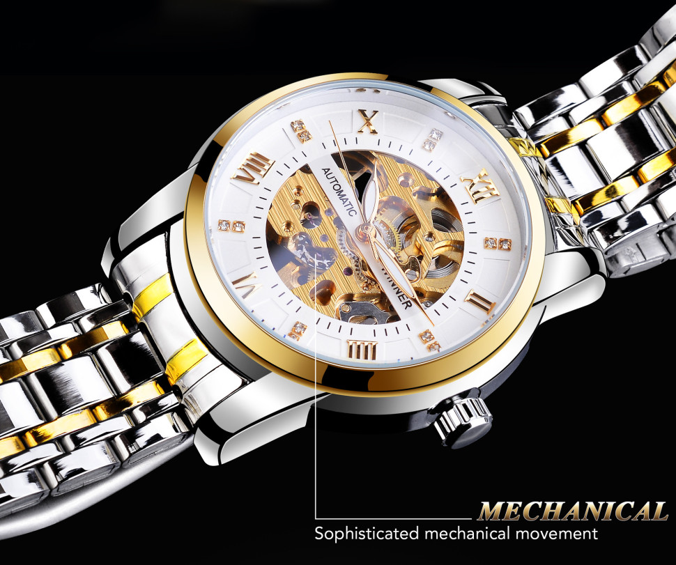 Чоловічий годинник механічний WINNER gold+white