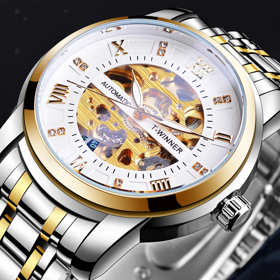 Чоловічий годинник механічний WINNER gold+white