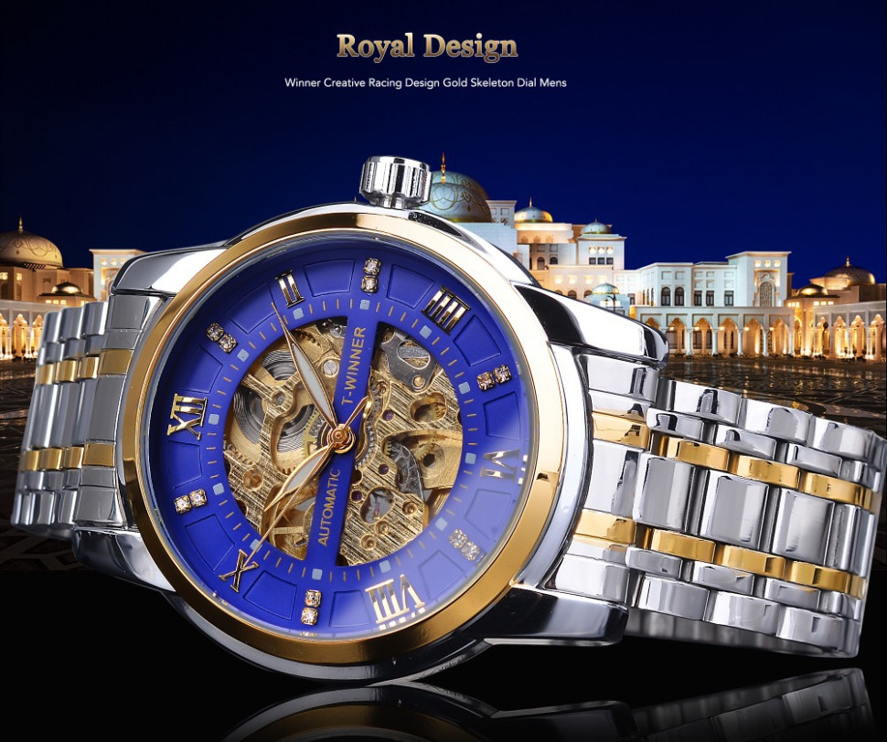 Чоловічий годинник механічний WINNER gold+blue