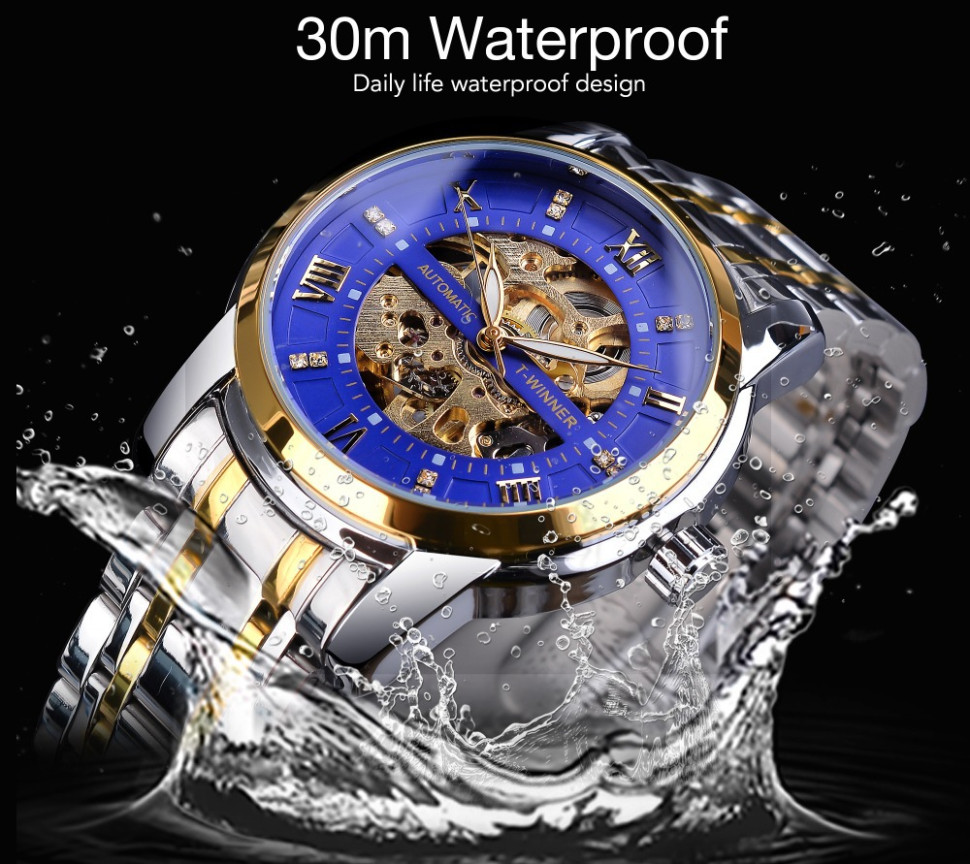 Чоловічий годинник механічний WINNER gold+blue