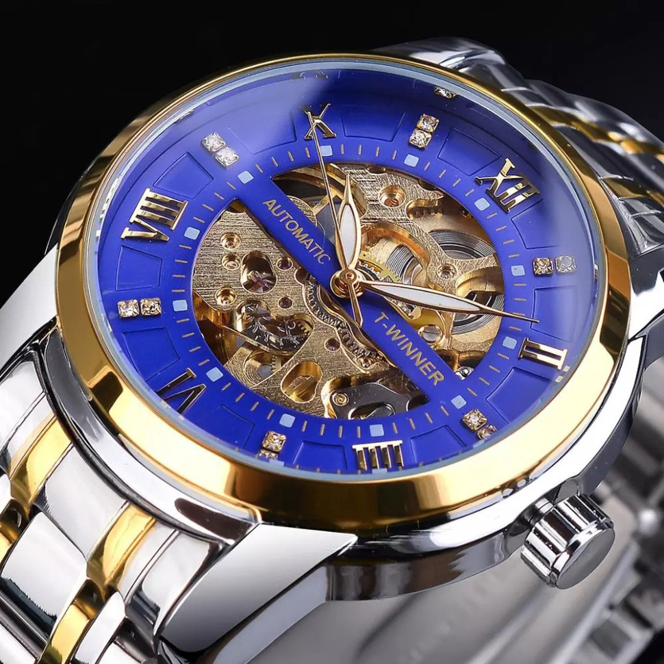 Чоловічий годинник механічний WINNER gold+blue