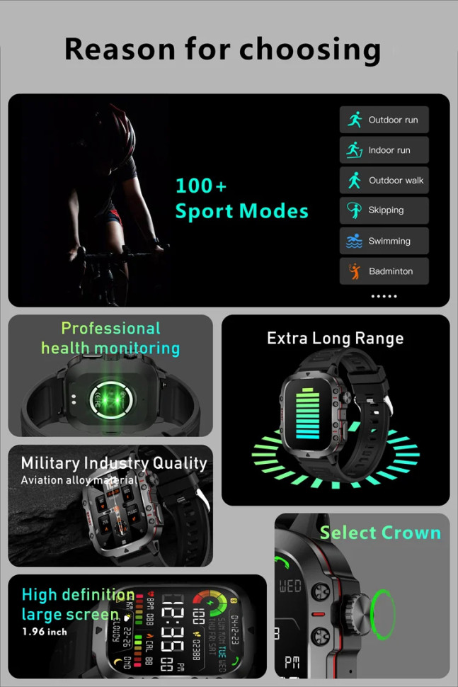 Смарт-годинник протиударний Smart Device 7 black steel