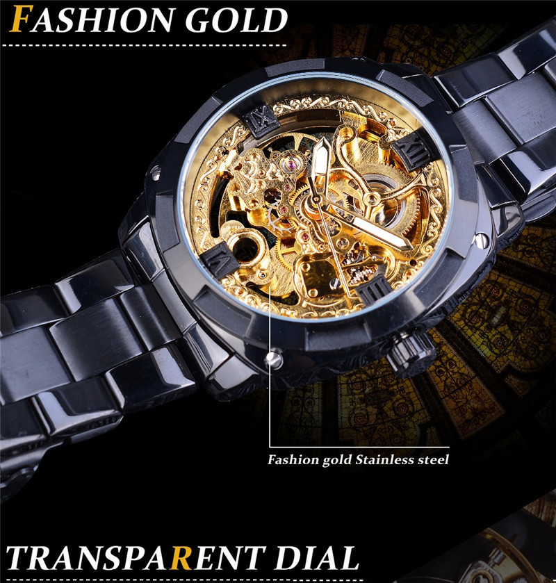 Чоловічий годинник механічний Forsining black+gold