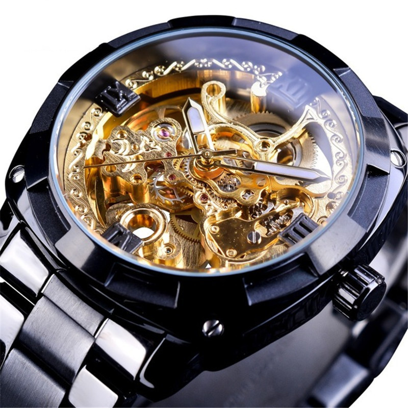 Чоловічий годинник механічний Forsining black+gold