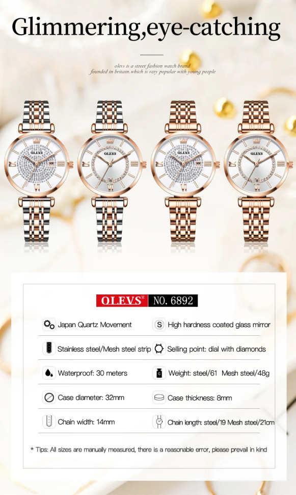 Жіночий годинник OLEVS gold + white 