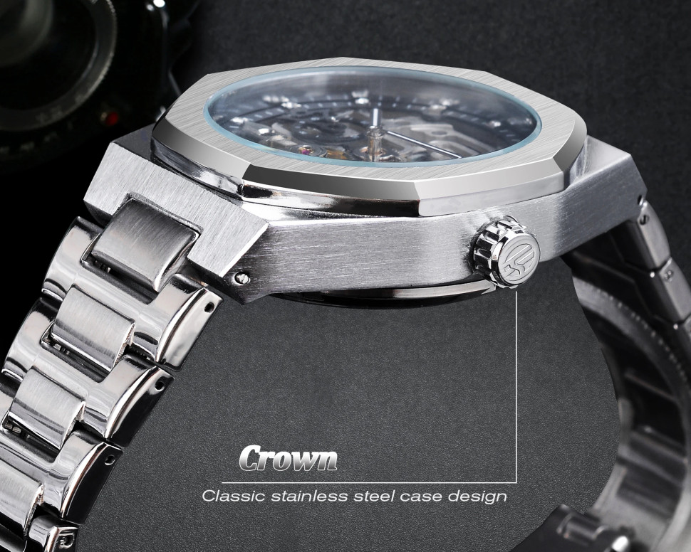 Чоловічий годинник механічний Forsining silver + black 
