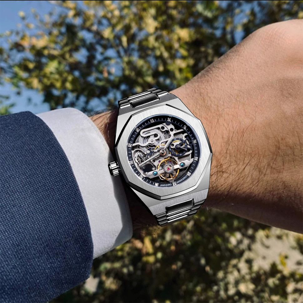 Чоловічий годинник механічний Forsining silver + black 