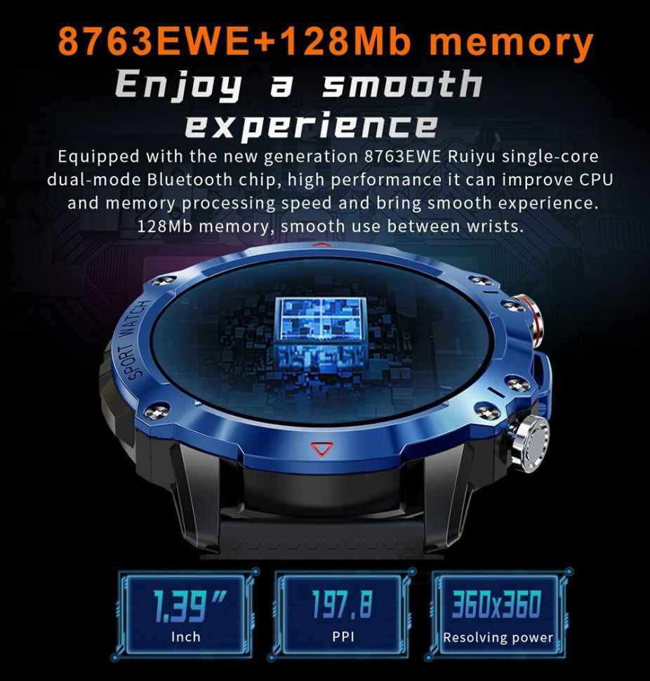 Смарт-годинник протиударний Smart Device 104 black steel