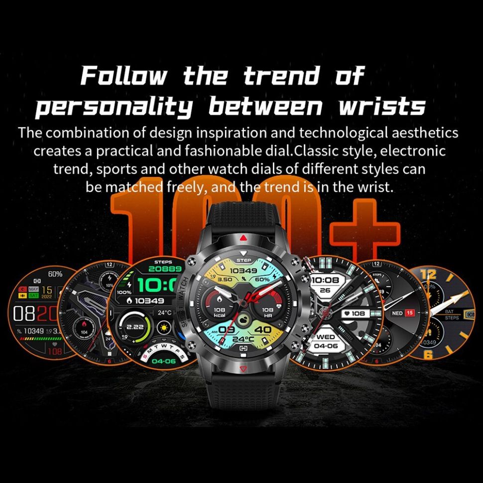 Смарт-годинник протиударний Smart Device 104 black steel
