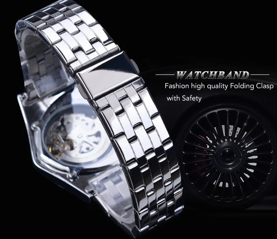 Чоловічий годинник механічний WINNER silver + black  