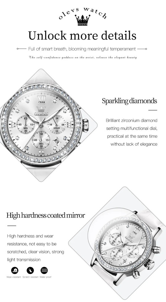 Жіночий годинник OLEVS silver + white