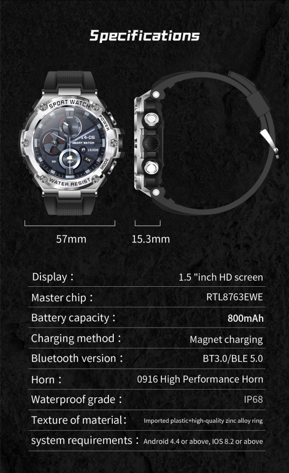 Смарт-годинник протиударний Smart Device 13 black 