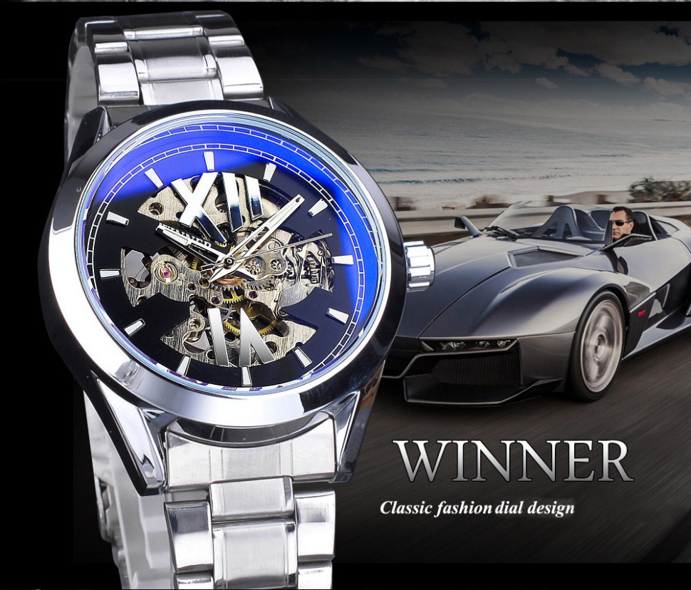 Чоловічий годинник механічний WINNER silver + black  