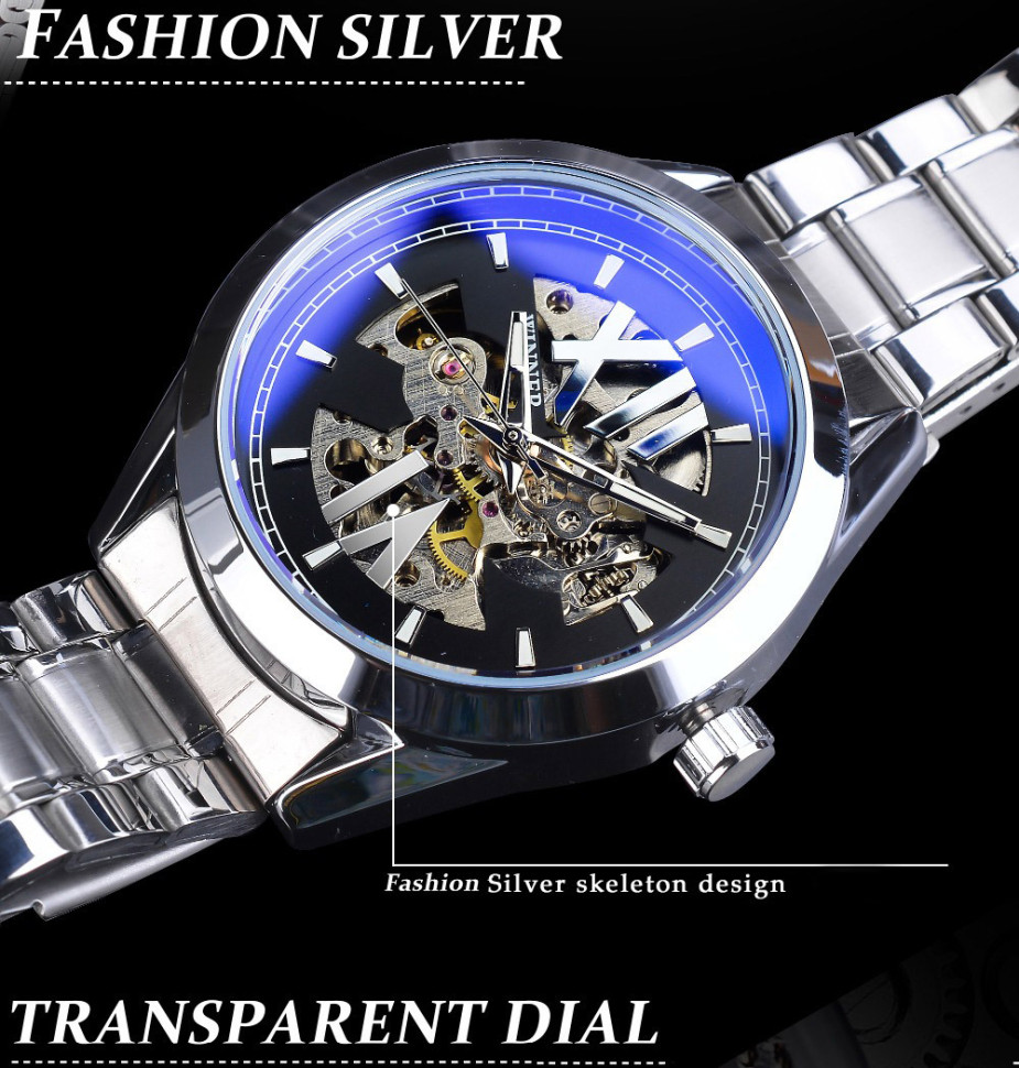 Чоловічий годинник механічний WINNER silver + black  