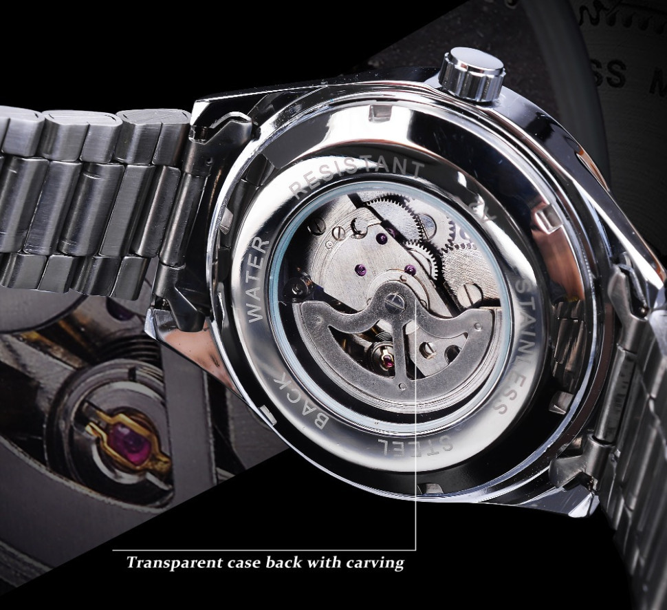 Чоловічий годинник механічний WINNER silver + black  