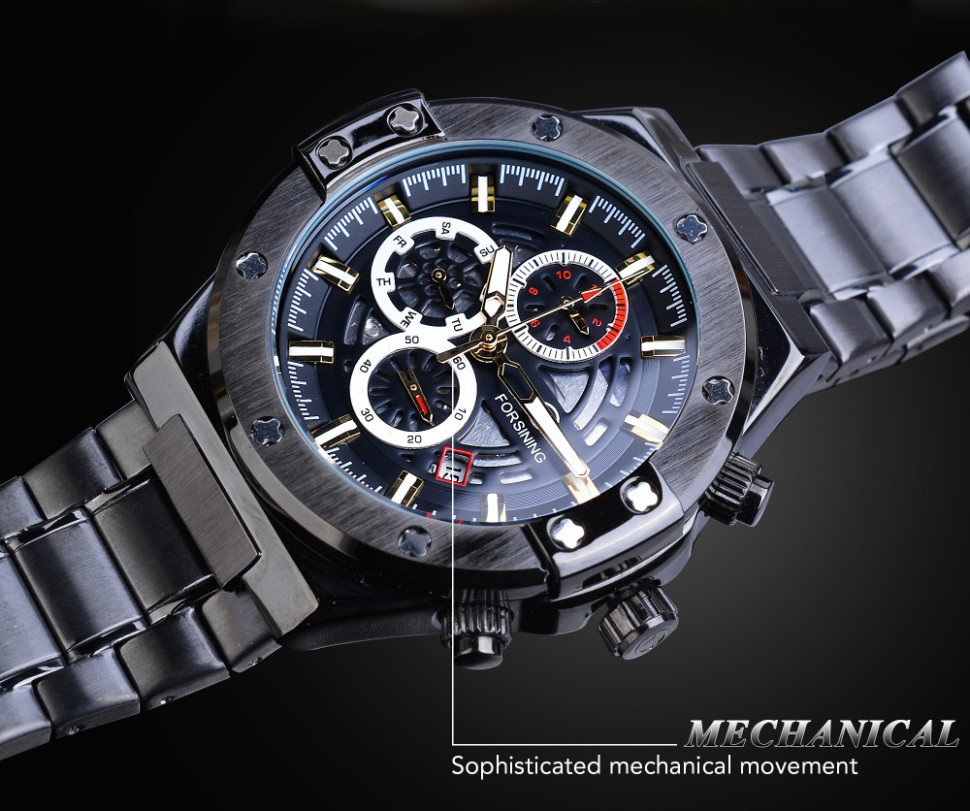 Чоловічий годинник механічний Forsining black