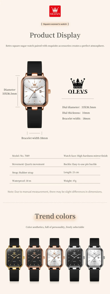Жіночий годинник OLEVS rose gold + white