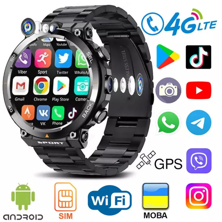 Смарт-годинник SIM-карта | Google Play | Wi-Fi | 16 ГБ | 4G | GPS | 2 ремінці