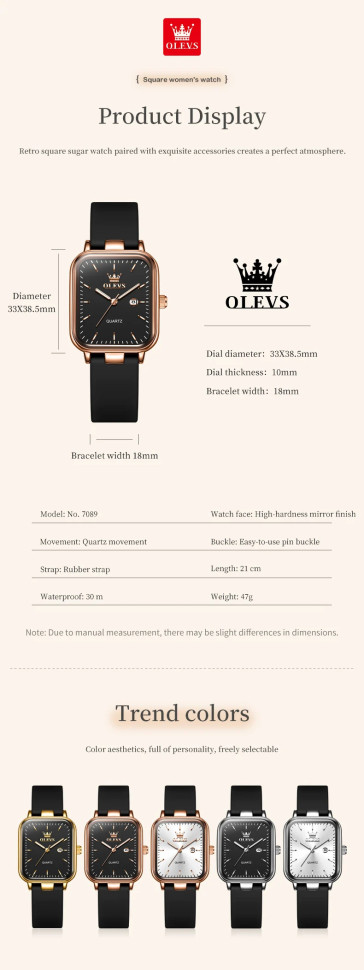 Жіночий годинник OLEVS rose gold + black