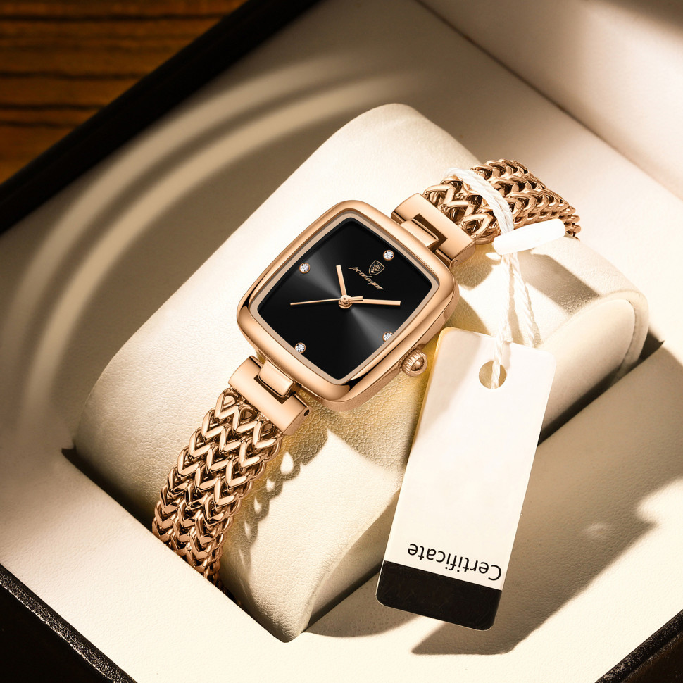 Жіночий годинник POEDAGAR gold + black