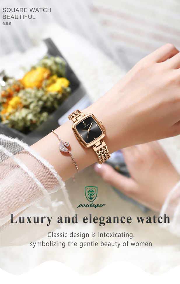 Жіночий годинник POEDAGAR gold + black