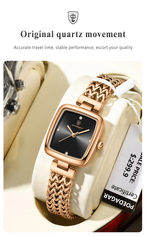 Жіночий годинник POEDAGAR gold + black