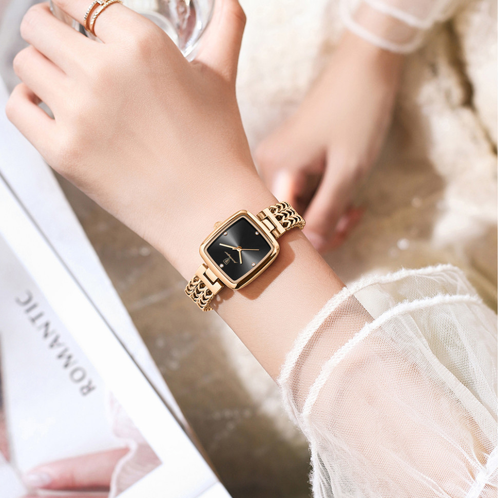 Жіночий годинник POEDAGAR gold + black