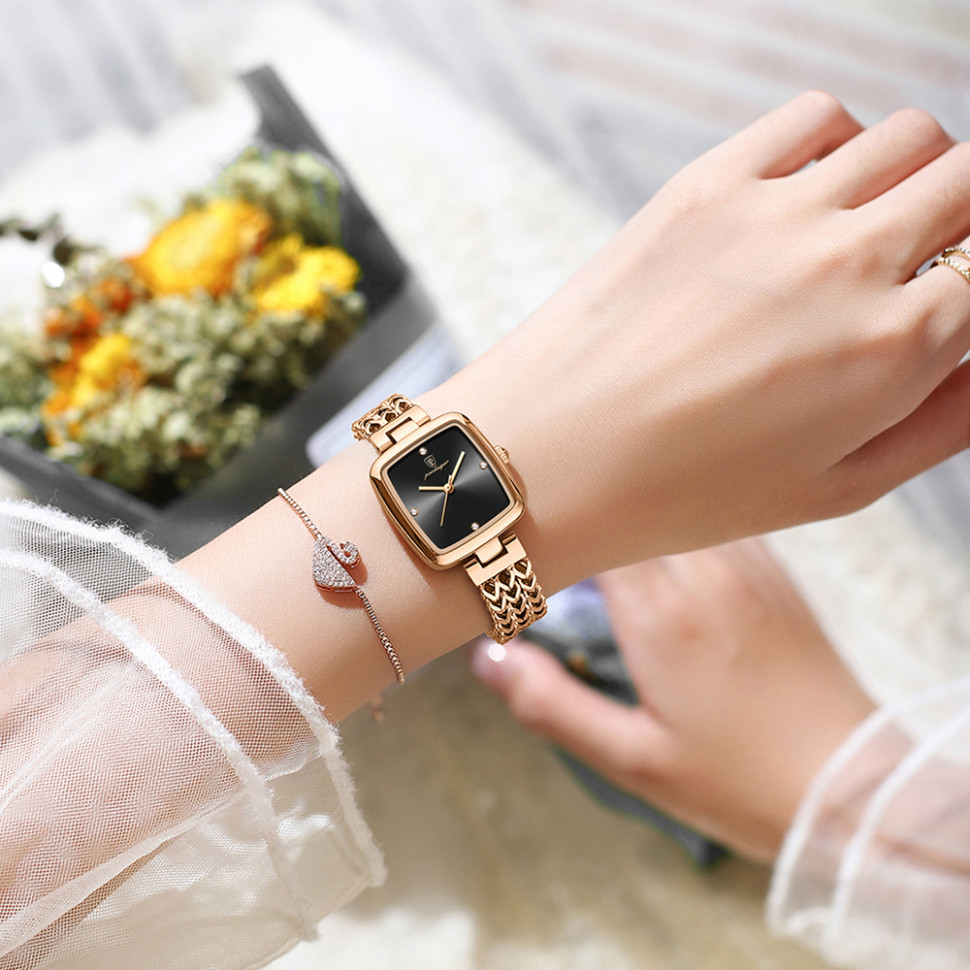 Жіночий годинник POEDAGAR gold + black