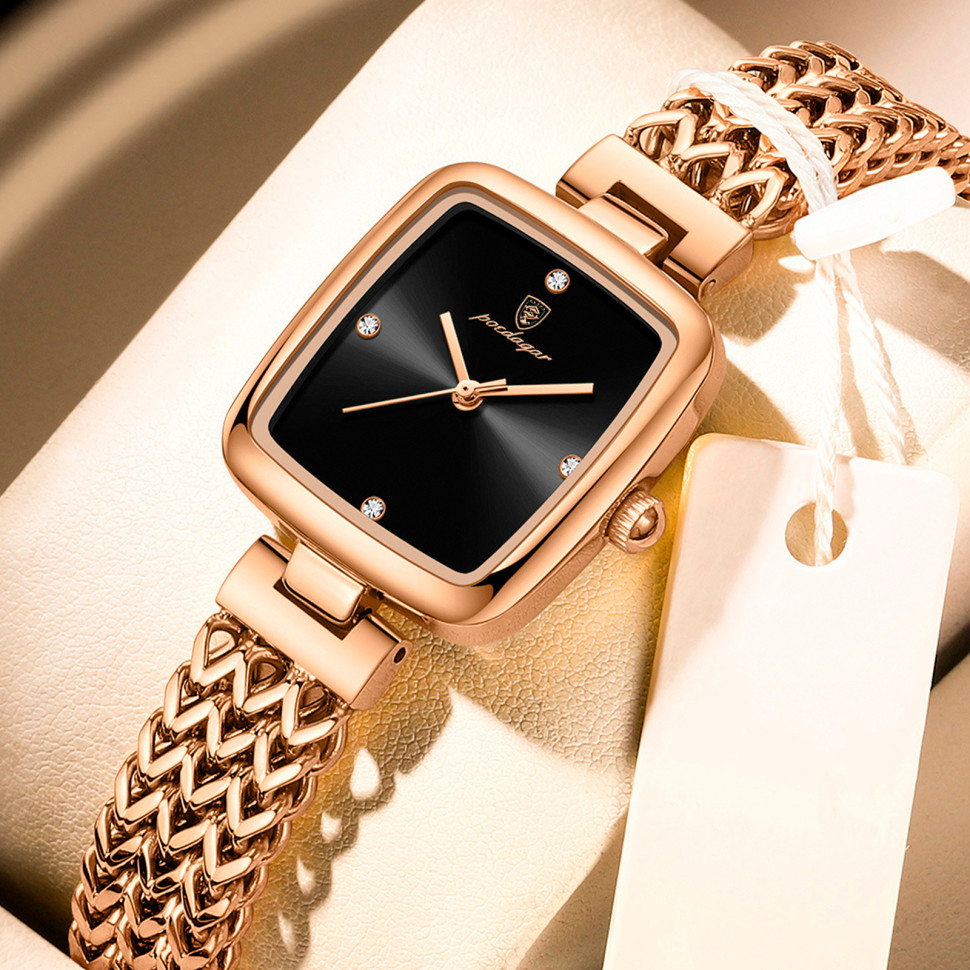 Жіночий годинник POEDAGAR gold + black