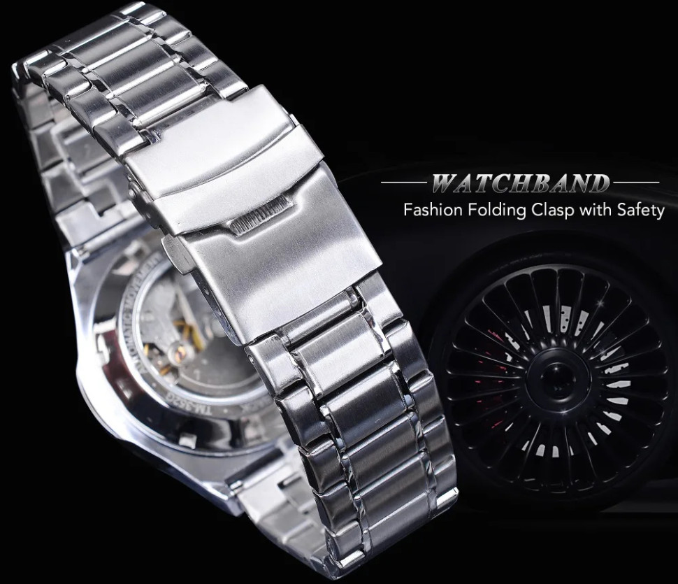 Чоловічий годинник механічний Forsining silver + black 