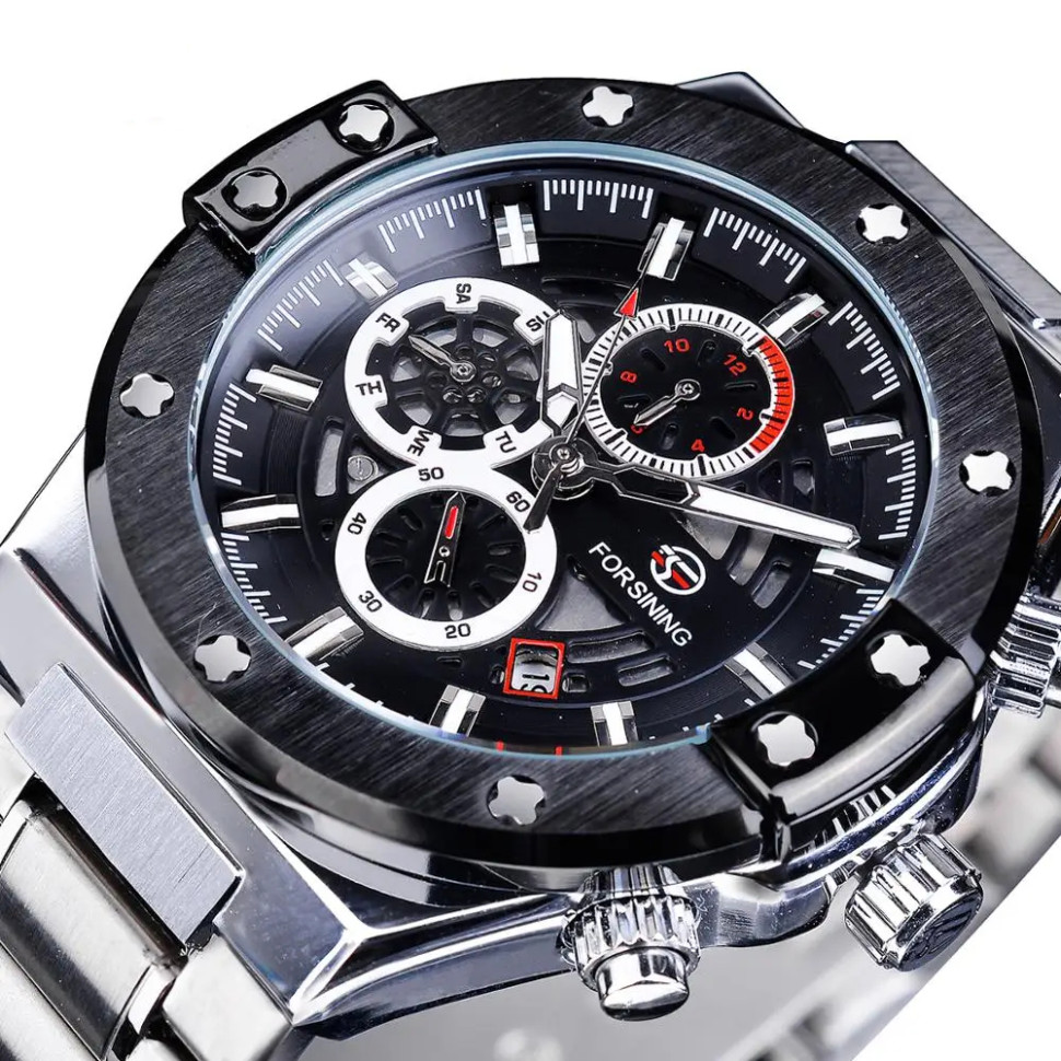 Чоловічий годинник механічний Forsining silver + black 