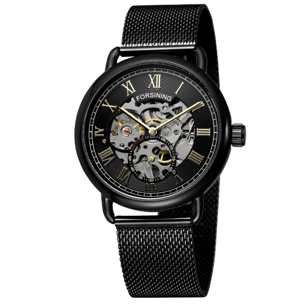 Чоловічий годинник механічний FORSINING black+gold