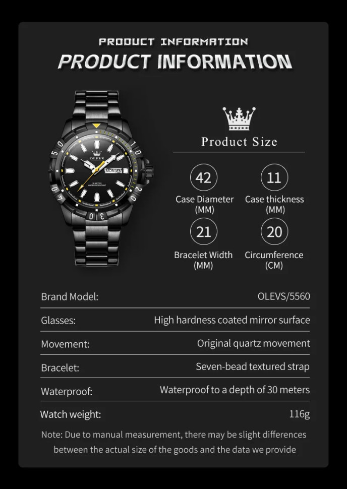 Чоловічий годинник OLEVS black