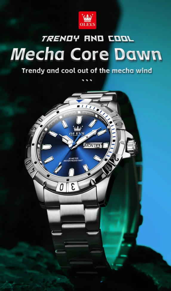 Чоловічий годинник OLEVS silver + blue