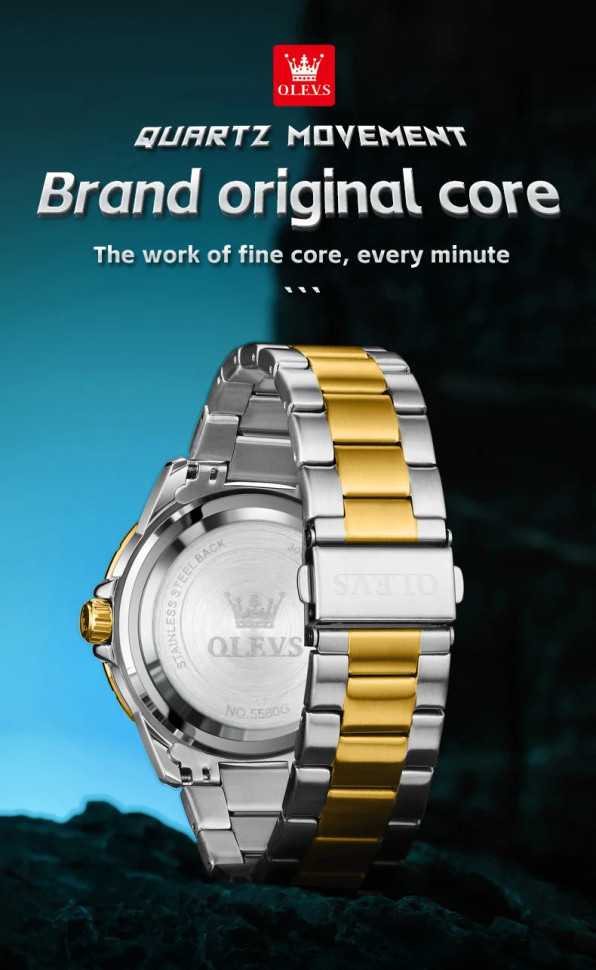 Чоловічий годинник OLEVS gold + silver + blue
