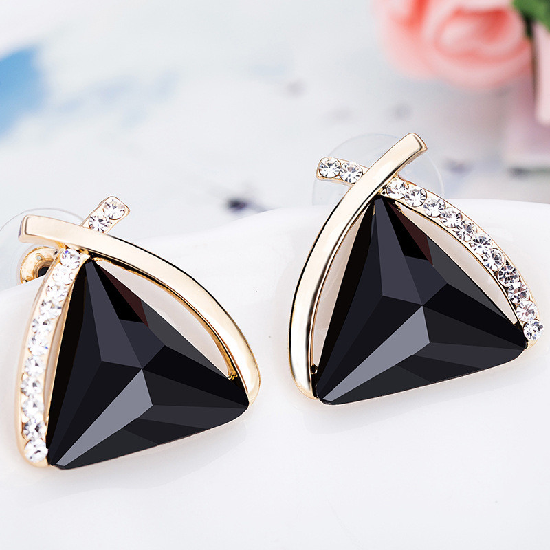 Сережки позолочені з кристалами black №130-54