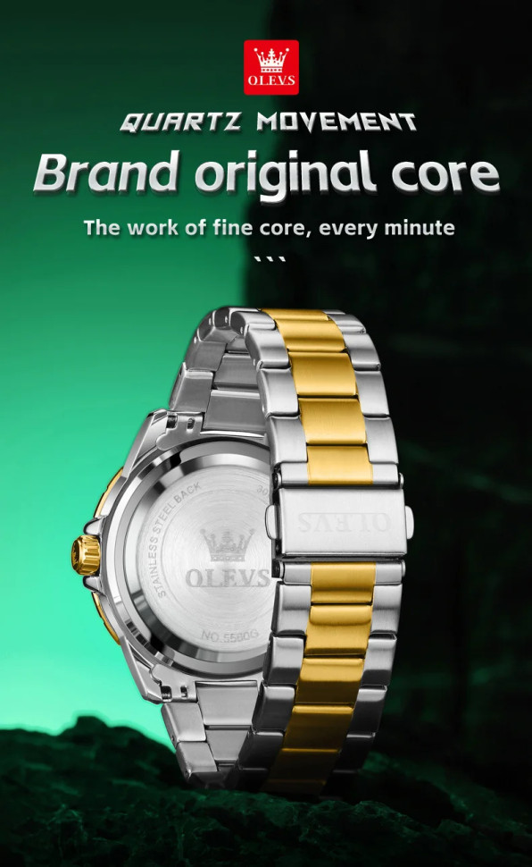 Чоловічий годинник OLEVS gold + silver + green