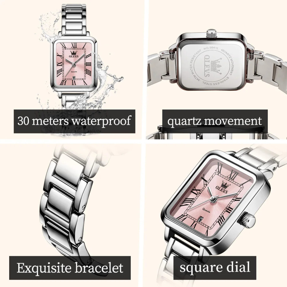 Жіночий годинник OLEVS silver + pink