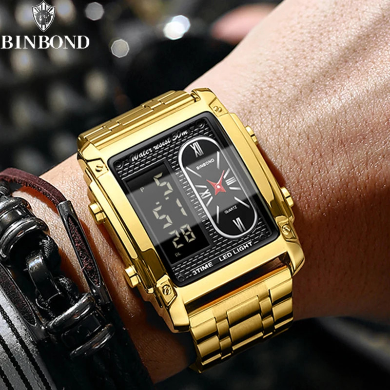 Чоловічий годинник BINBOND gold + black