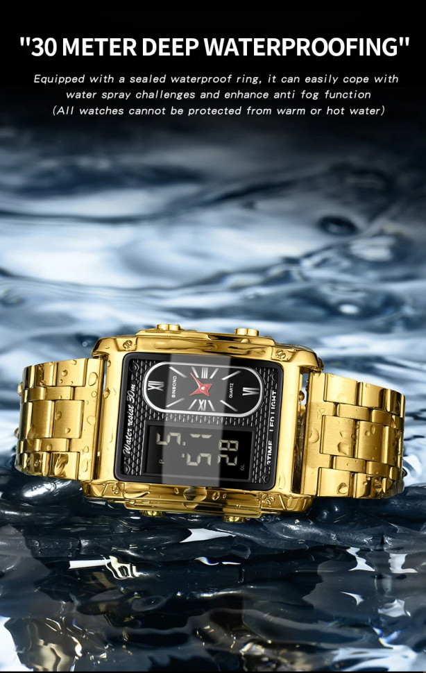 Чоловічий годинник BINBOND gold + black